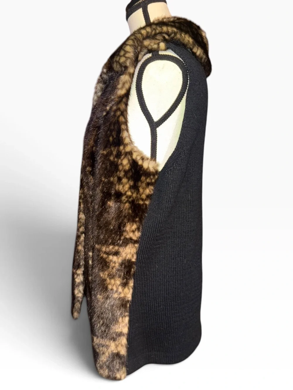 Dennis Basso Faux Fur Vest Womens M Brown Black Animal Print Mink Look Luxury M